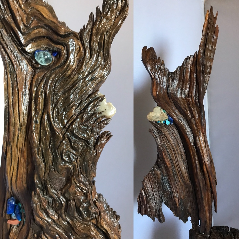 Mystical Brown and Blue Wooden Accent Decor